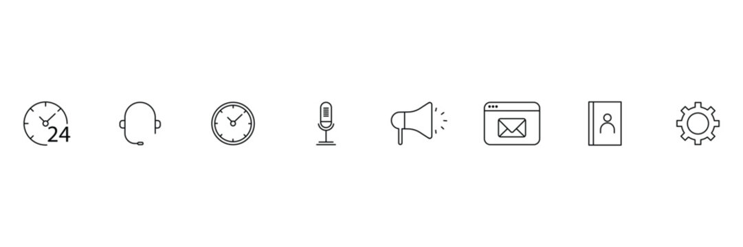 Smart communication tools for office support customer service contact management settings device media interface icon vector illustration isolated set. - Powered by Adobe