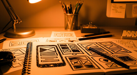 Creative Workspace Mobile App Wireframing Process And User Interface Design Sketching