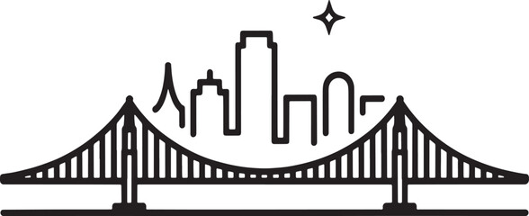 Obraz premium San Francisco Skyline Vector Illustration with Golden Gate Bridge Silhouette