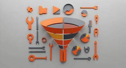 Data Conversion Funnel With Tools Illustrating Analytics and Marketing Strategies