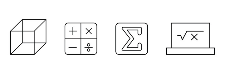 Mathematical elements and calculation tools for digital learning equation symbol analysis geometry school education icon vector illustration creative set.