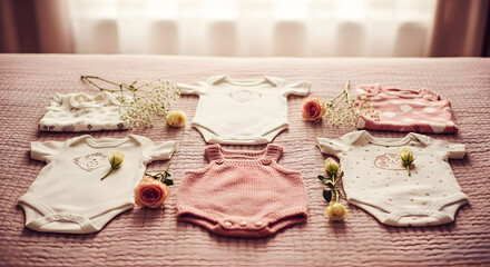 Delicate Baby Clothes And Floral Accents Exhibiting Softness And Innocence