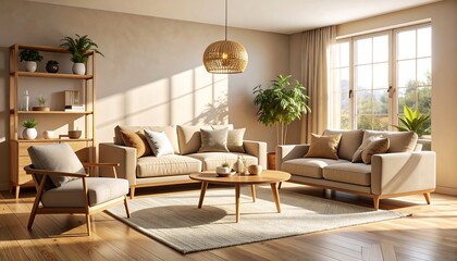 Fototapeta premium Living Room Interior with Furniture and Natural Light