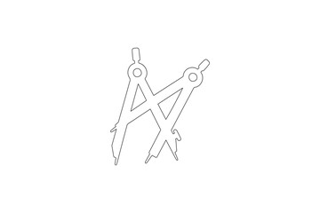 Math compass continuous one line drawing minimalist outline vector illustration
