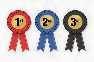 First second and third place rosette ribbons for competition winners