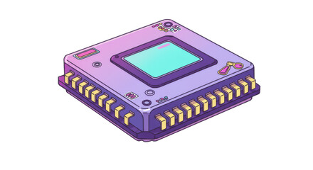 Pixel Art Purple and Pink Isometric Microchip