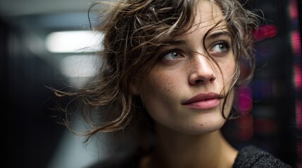 Captivating portrait of a thoughtful woman urban setting photography candid environment close-up view emotional depth