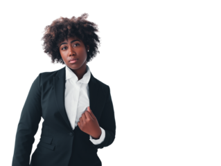 Adult Afro businesswoman isolated on transparent or white background, png