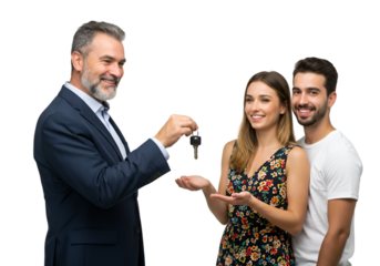 Isolated Photo of Realtor Giving Keys to Happy Couple