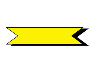 A yellow ribbon with a black arrow on a white background