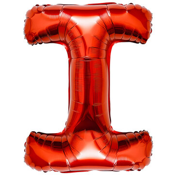Inflatable balloon shaped like the English consonant, letter I, red color, on isolated background.