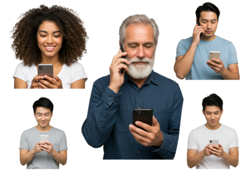 Isolated Illustration of People Using Smartphones