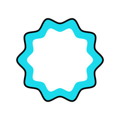 A blue and white circle with a black outline on white