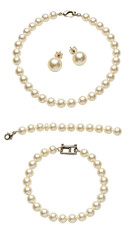 Isolated Pearl Jewelry Set With Necklace Bracelet And Earrings