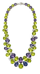 Fototapeta premium Isolated Lime and Violet Gemstone Necklace on Black
