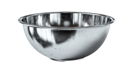 Stainless Steel Mixing Bowl Reflective Kitchenware on White Background
