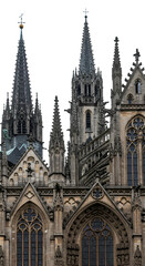 Fototapeta premium Isolated Photo: Majestic Gothic Cathedral Towers Against Dark Sky