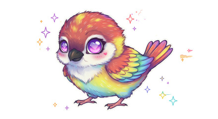 Naklejka premium Rainbow Colored Baby Bird Pixel Art Illustration