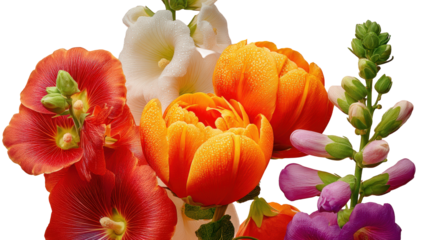 Balloon Flower Snapdragon and Campanula, detailed studio capture of mixed blooms and textures, with transparent background