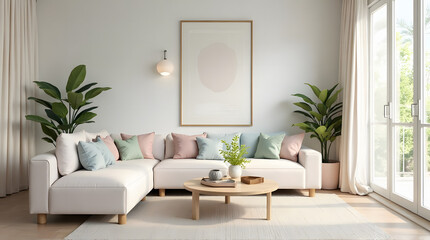 Trendy Pastel Living Room Interior Design with Scandinavian Aesthetic