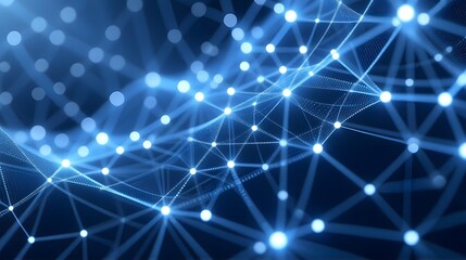 Abstract blue digital network with glowing nodes, perfect for technology backgrounds and presentations