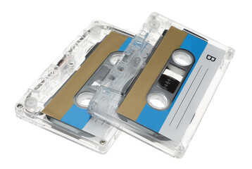 Audio cassettes with blank labels isolated on white