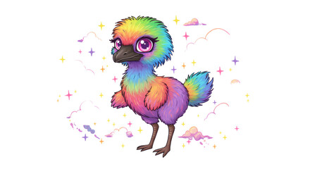 Obraz premium Rainbow Pixel Art Baby Bird on Transparent Background