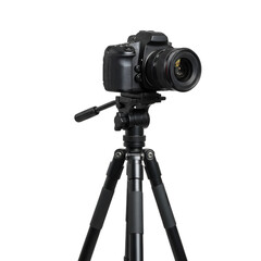 Isolated Photo of Black Camera on Tripod
