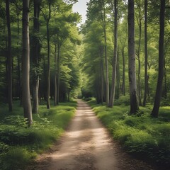 Obraz premium Walk path through the wood and forest