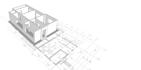 Architectural plan .House plan project .Engineering design .Industrial construction of houses . Vector illustration .
