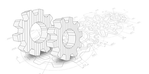 Obraz premium Technology background. Gears. Technical drawing of gear .Engineering industry. Vector illustration.