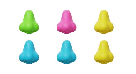 Colorful nose shaped objects on white background
