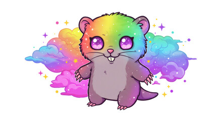 Rainbow Pixel Art Hamster in Magical Clouds
