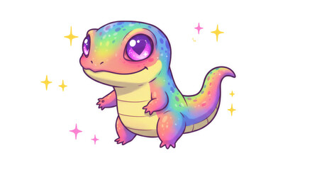 Rainbow Pixel Art Lizard on Transparent Background