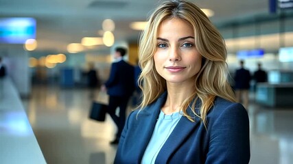 Confident businesswoman in airport, concept of business travel and global connectivity - Powered by Adobe