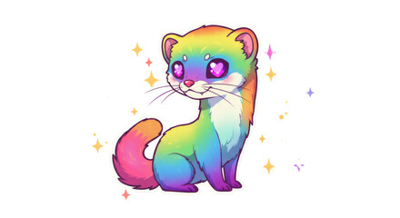 Rainbow Pixel Art Stoat with Sparkles