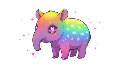 Rainbow Pixel Art Tapir with Glitter and Sparkles