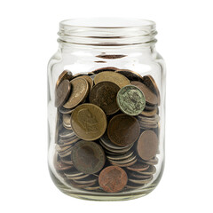 Isolated Photo: Glass Jar Filled with Coins on Transparent Background