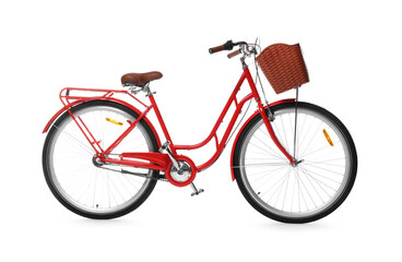 Fototapeta premium One bicycle with basket on white background