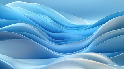 Abstract Blue Waves Gradient Background, Smooth Layered Curves, Modern Art