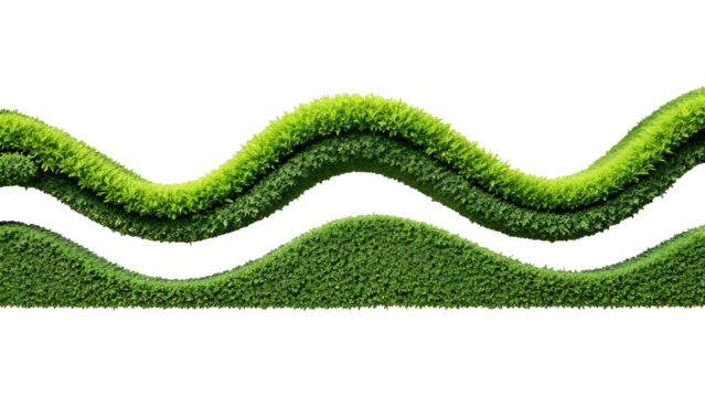 Green wavy grass shapes isolated on transparent background