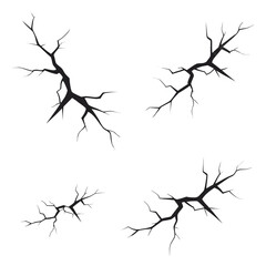 Four Black Cracked Surface Graphics on White Background fracture break