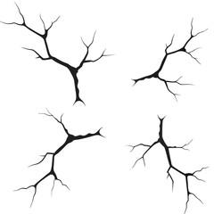 Four Black Jagged Crack Graphics on Transparent Background fracture break