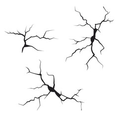 Three black cracked lines on a white background isolated fracture broken
