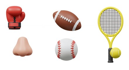 Sports equipment collection on white background