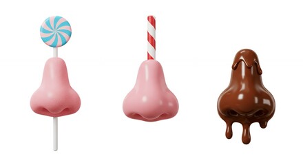 Three stylized noses lollipop and melted chocolate