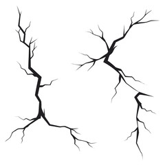 Obraz premium Two abstract black cracks on a white background fracture break