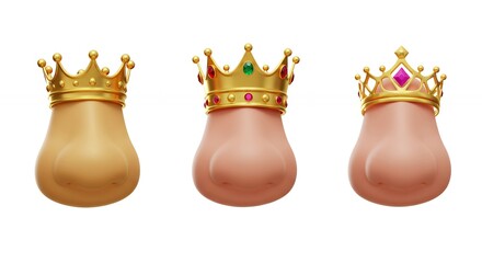 Three pear shaped objects with crowns