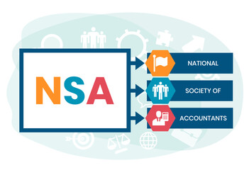 NSA - National Society of Accountants acronym. business concept background. vector illustration concept with keywords and icons. lettering illustration with icons for web banner, flyer