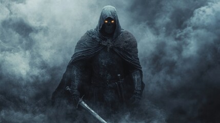 Epic battle of darkness fantasy realm digital art mysterious atmosphere low angle view heroic concept